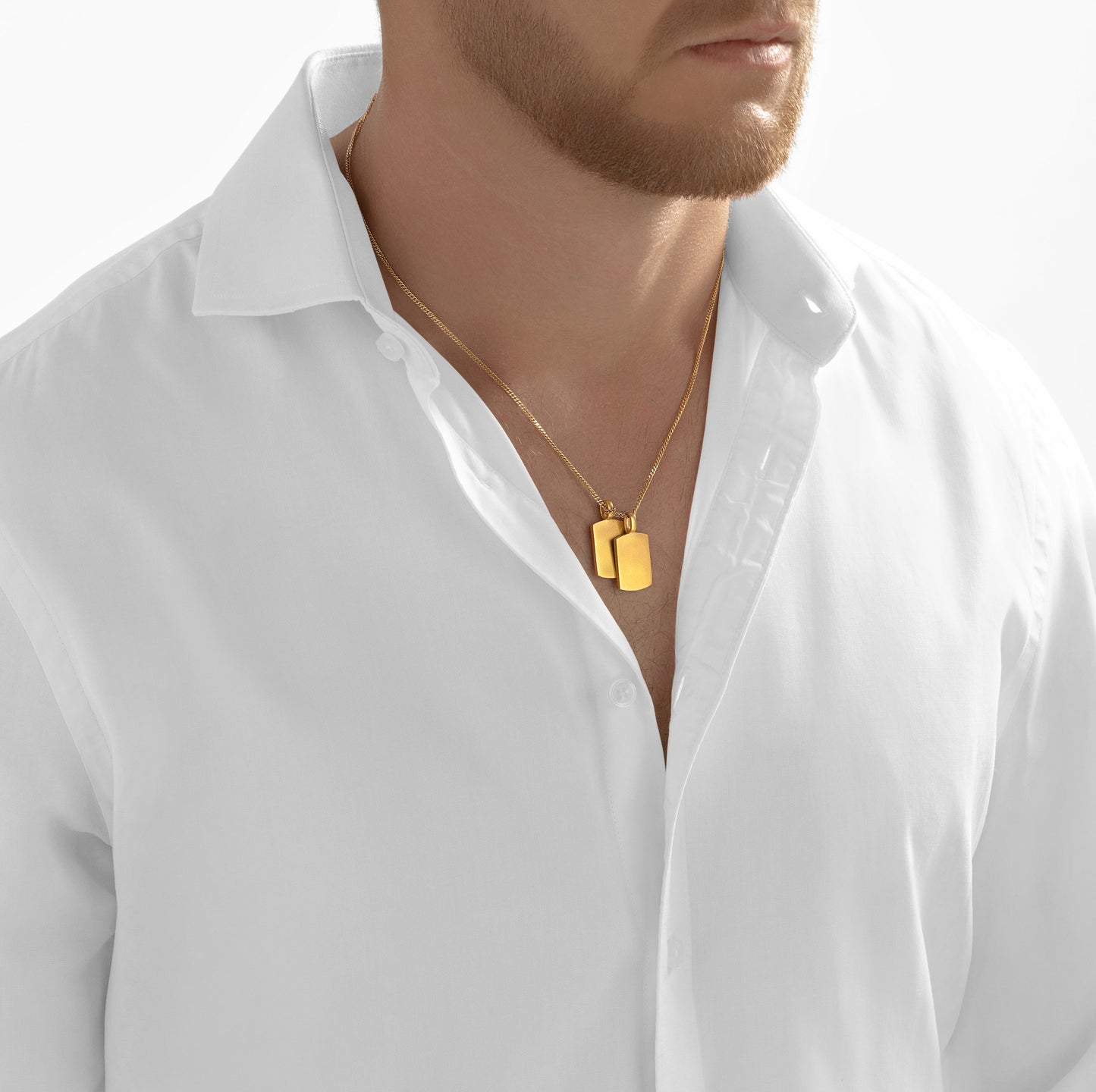 Bonded gold dog tag pendant pair