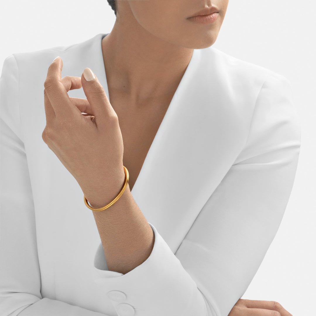 Nebu Gold 24k Gold Grooved Double Band Bangle Female