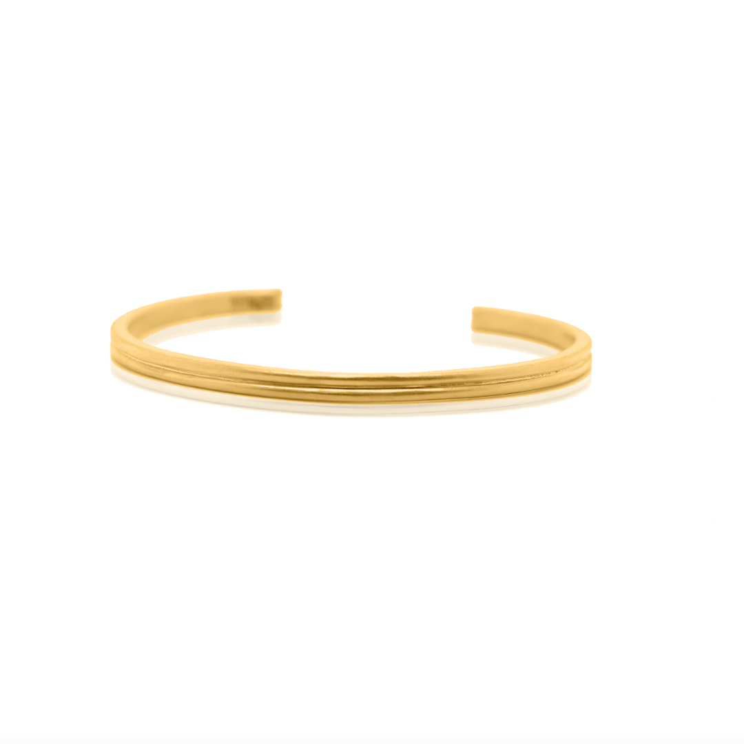 Nebu Gold 24k Gold Grooved Double Band Bangle Front View 2