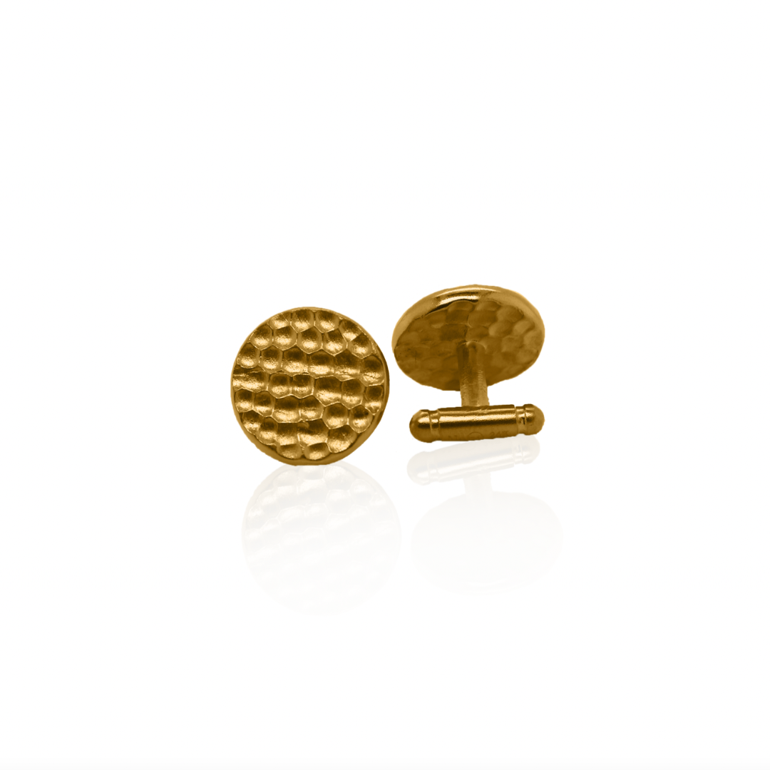 Nebu Gold 24k Gold Hammered Disc Cufflinks Side View