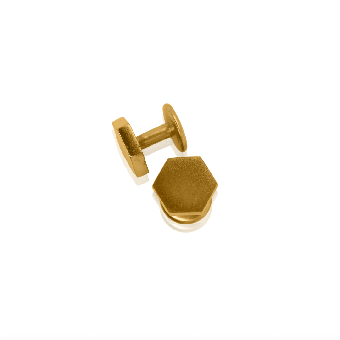 Nebu Gold 24k Gold Hexagon Cufflinks Side View