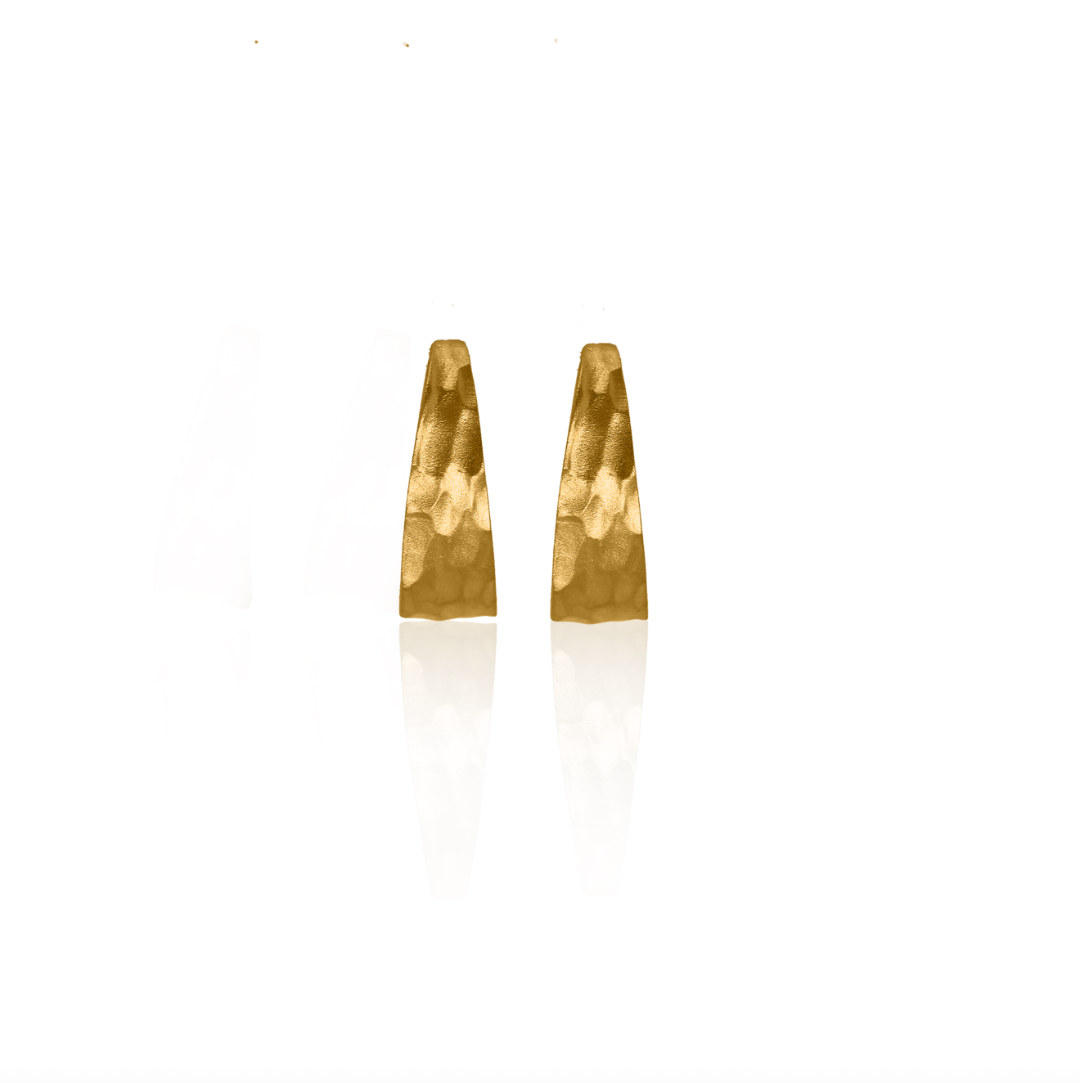 Nebu Gold 24kt Gold Hammered Obelisk Earrings Front View