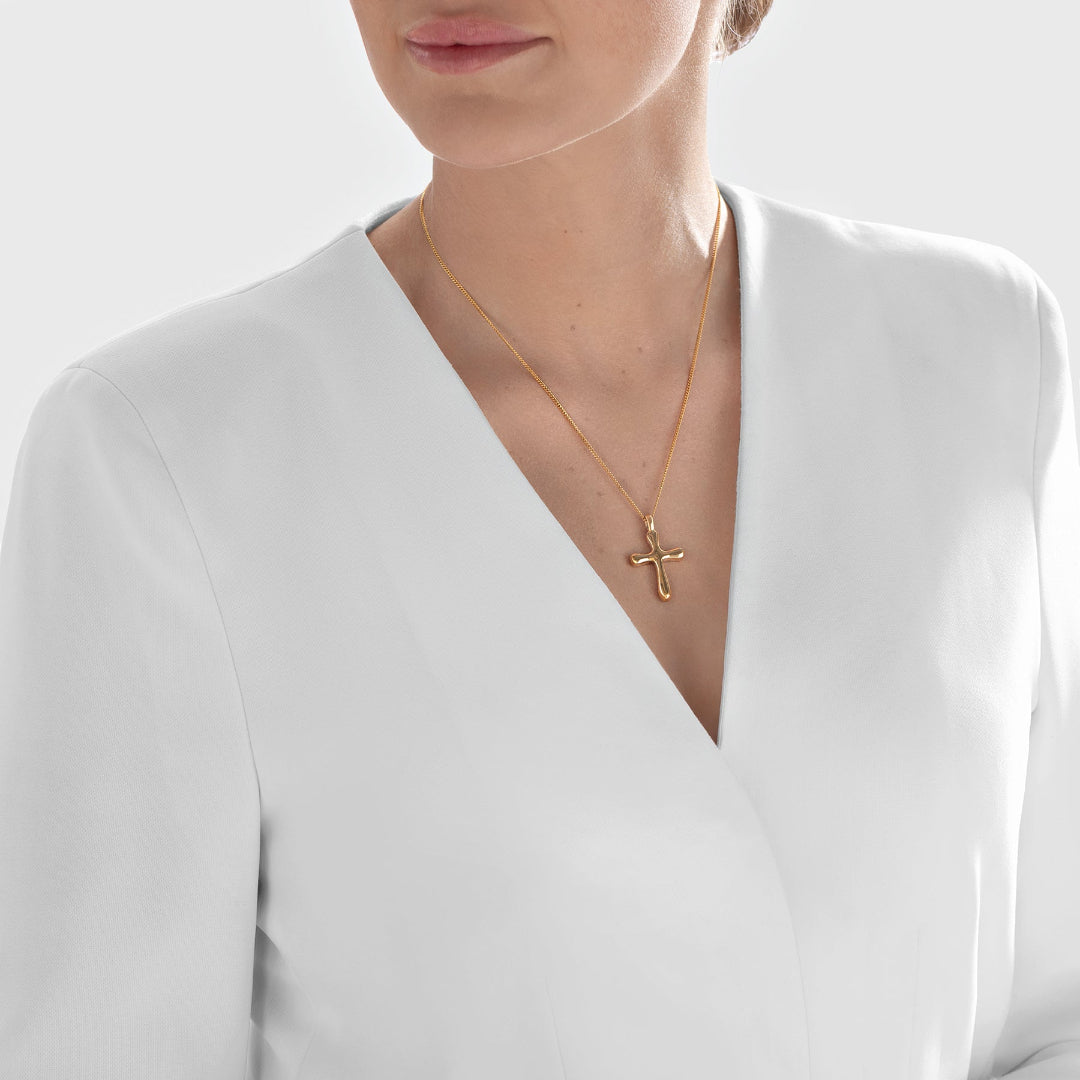 Nebu Gold 24k Gold Rounded Cross Pendant Female